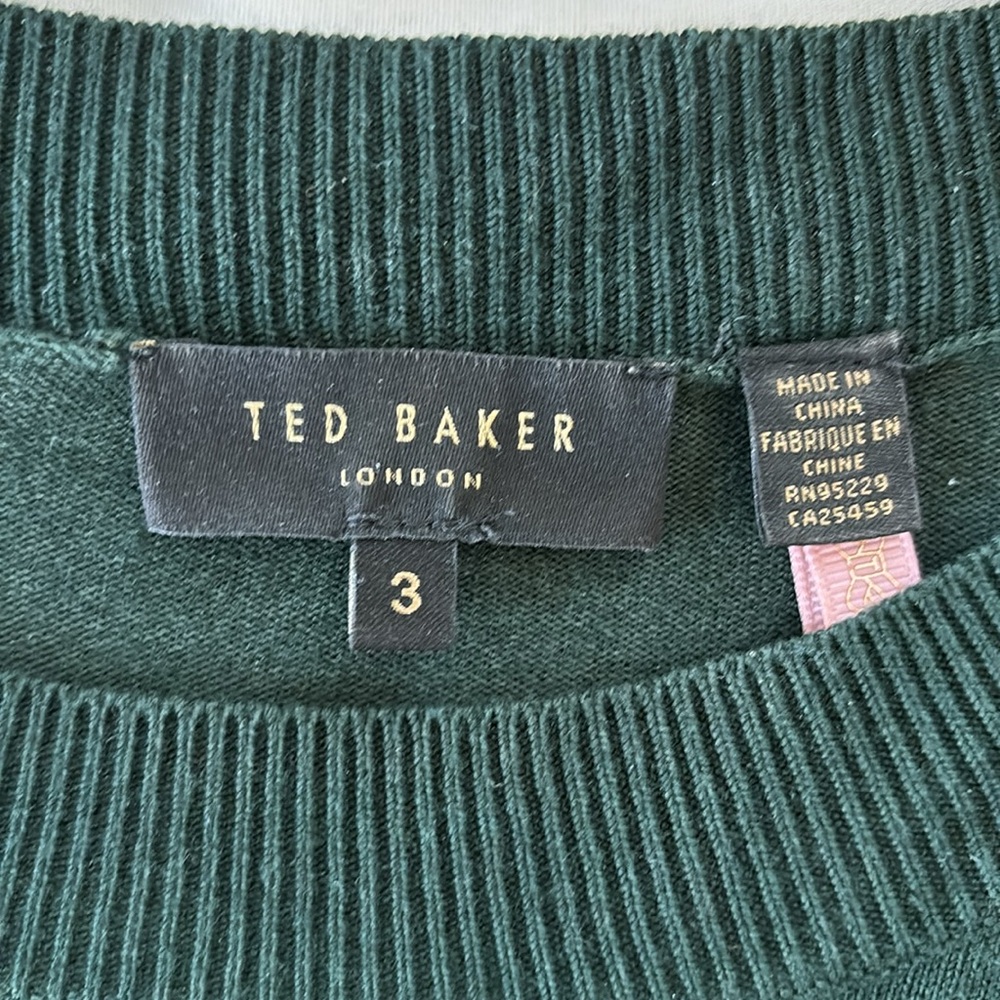 Ted Baker London Aniebal Dark Green Fringe Sweater Crew Neck Size 3 (6-8 US) - Picture 4 of 14